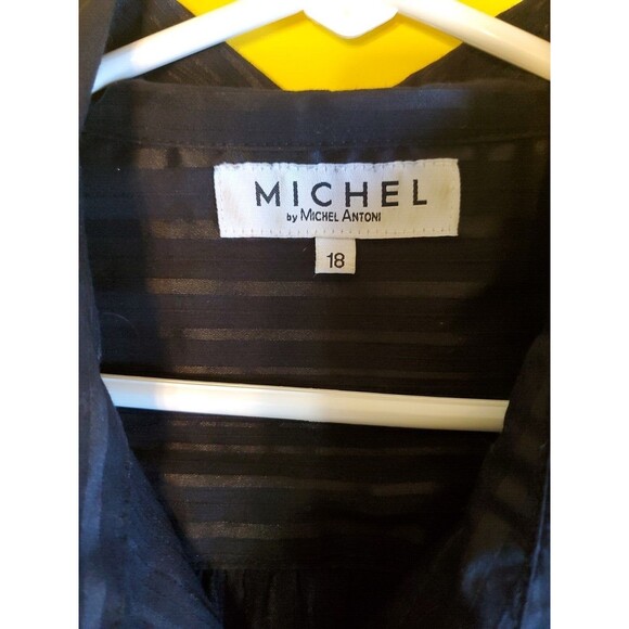 Womens Sz 18 Button Front Dressy 3/4 Sleeve Shinny Subtle Stipes Michel Antoni - Picture 4 of 11